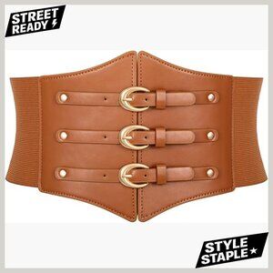 Wide Stretchy Corset Belt with Gold Buckle for Cosplay Halloween Costume